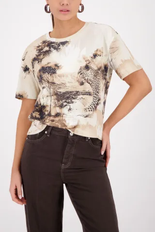 monari - T-Shirt mit Savanne-Print sand gemustert - Gr. - 36
