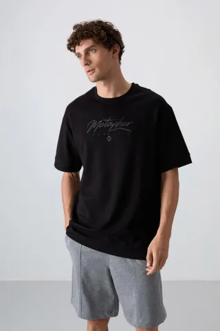 Übergröße Bedrucktes Rundhals-T-Shirt