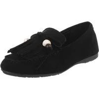 Ital-Design Eleganter Mokassin für Damen mit fransigem Design Slipper (91554664) Flach Mokassins in Schwarz