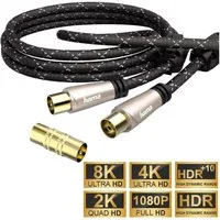 Hama HQ 1,5m Antennen-Kabel 120db Koaxial-Kabel Braun Video-Kabel, Koaxial, Koaxial (150 cm), Koax-Kabel Full HD TV 8K 4K UHD HD+ HDR 120 db Ferrit-Filter