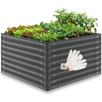 tectake Hochbeet Pflanzbeet aus verzinktem Stahl mit offenem Boden (Pflanzkasten Blomma, in anthrazit, 600 L), stabil, sicher, witterungsbeständig, inklusive Arbeitshandschuhe