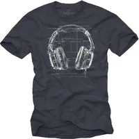 MAKAYA T-Shirt mit Kopfhörer Aufdruck für Herren Musik Motiv Hip Hop Outfit (Schwarz, Blau, Grün, Blaugrau, Grau, Lila, S, M, L, XL, XXL, 3XL, 4XL, 5XL) Baumwolle