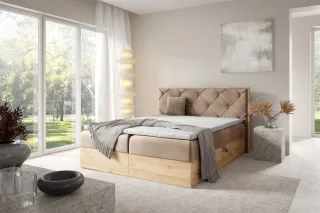 Boxspringbett Schlafzimmerbett HELIOS 140x200cm in Stoff Rouge Beige