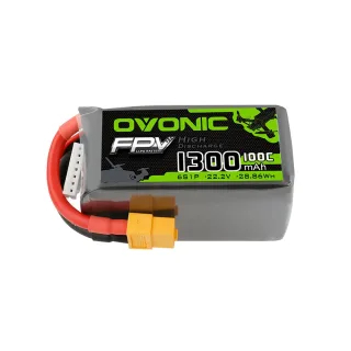 OVONIC 22.2V 1300mAh 100C 6S LiPo Battery XT60 Plug for 5-6 Inch FPV Freestyle Drone