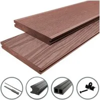 WPC Profi Terrassendielen Terrassen Komplettbausatz Redwood braun Massiv 20mm Bausatz 2 - 60m², (Komplettset, mit Unterkonstruktion, Clips und Schrauben)