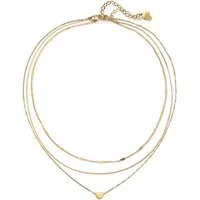 Hey Happiness Collierkettchen-Set Herz und Glieder Layer, Edelstahl vergoldet, Schlichte Damen Halsketten Love Sweetheart