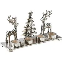 Kobolo Kerzenhalter Adventskranz Adventsdeko Weihnachtsdeko Rentiere- Metall (1 Stück, 1 St., Stück), silber 4 Kerzen