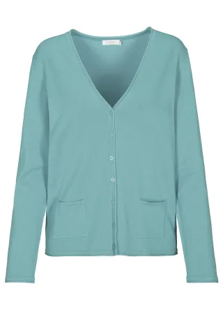 CLARINA - NOS V-Cardigan, 1/1 Arm, uni 545 ozean gruen - Gr. - 46