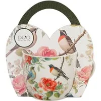 Duo-Gift Tasse DUO Porcelain – Tasse April im Geschenkkörbchen (460 ml) Vögel