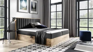 Boxspringbett Schlafzimmerbett MARCOS 140x200cm Stoff Schwarz inkl. Bettkasten