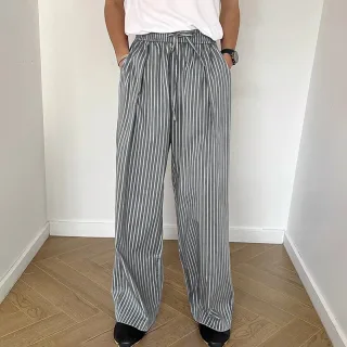 INCERUN Men Trendy Striped Drawstring Waist Casual Pants Daily Casual Home Elastic Waist Long Trousers for Men Large Siz