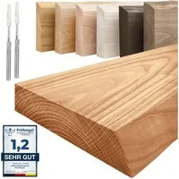 LAMO Manufaktur Wandregal Holz Baumkante Regal Farbe: Dunkel Invisible: Schweberegal 40 cm, Komplett-Set, 40mm stake Massivholzplatte