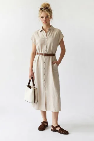 Gürtel-Midi-Hemdkleid
