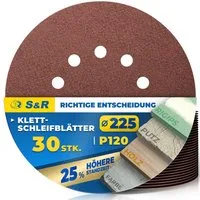 S&R Schleifpapier S&R Schleifpapier 225mm Klett P120, 10 Loch, Schleifgiraffe, 30-tlg, (Set, 10 St), für Exzenterschleifer & Langhalsschleifer für Wand, Decke, Gipskarton
