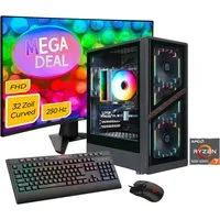 GAMEMAX MegaDeal AERIS GB 8131 AMD Ryzen 7 5700X 32GB 1TB SSD RTX 5060Ti Gaming-PC-Komplettsystem (32", AMD Ryzen 7 5700X, RTX 5060 Ti, 32 GB RAM, 1000 GB SSD, Windows 11 + MSI MAG 32C6X Curved Monitor 80cm (32)