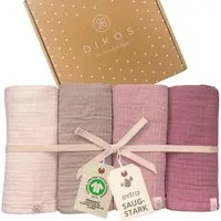 Babydecke Spucktücher, Mulltücher 4er-SET, 64x64 100% GOTS BIO-Baumwolle, DIKOS, PREMIUM Qualität atmungsaktiv, nachhaltig, plastikfrei, kuschelweich