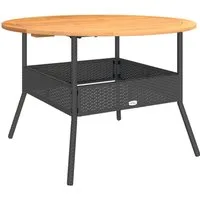 vidaXL Gartentisch Gartentisch mit Holzplatte Schwarz Ø110x71 cm Poly Rattan (1-St)