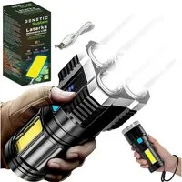 GENETIC System Taschenlampe Militärische taktische LED-Taschenlampe USB 1200 mAh (Outdoor-Taschenlampen-Set mit wiederaufladbarem Akku, Taktische Taschenlampe mit USB-Aufladung und 4 Lichtmodi), Robustes ABS-Gehäuse, USB-aufladbar, wasserdicht IPX4