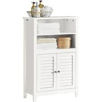 SoBuy Badkommode BZR13, Flurschrank Badezimmerschrank schmal, mit Lamellentür, Badschrank mit Zwei Ablagen und Türen Kommode fürs Bad Sideboard