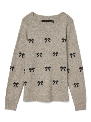 VERO MODA - VMDOFFY INTARSIA LS O-NCK PULLOV GA NOOS Moon Rock - Gr. - XL