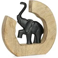 Moritz Skulptur Elefantenfigur schwarz auf Holz 24 x 3,5 x 23 cm