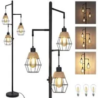 Sunicol Stehlampe 175cm Dimmbar LED Stehlampe mit 3 Glühbirnen für Schlafzimmer, LED wechselbar, Warmweiß, Metall Vintage Stehlampen für Wohnzimmer, Esszimmer