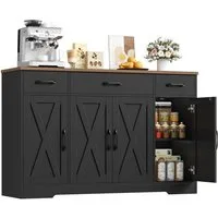 HOMECHO Sideboard, 140cm Breite Küchenschrank 3 Schubladen 4 Türen, Verstellbaren Regalen