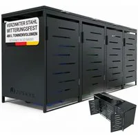 Juskys Mülltonnenbox Arel, 4er Metall Müllbox mit Dach, 120 Liter Tonne, modern