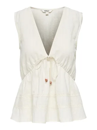 ONLY - ONLNELSA S/L V STRING TOP WVN Cloud Dancer - Gr. - S