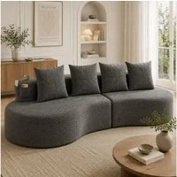 KLAM HOME Sofa Sofa 240x109x63cm Leinenstoff, 4 Kissen 4-Sitzer Wohnzimmer, Hochdichtschaum Federstücke, Integrierter Tassenhalter, Atmungsaktiv Strapazierfähig, 250kg Tragfähigkeit Einfache Montage