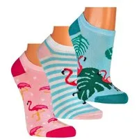 Wowerat Sneakersocken 3 Paar sommerliche Damen-Sneakersocken Tropical Florida Flamingo