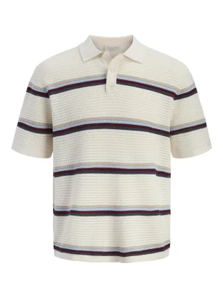 JACK&JONES - JORMAINE KNIT STRIPE POLO SN Sea Salt - Gr. - S