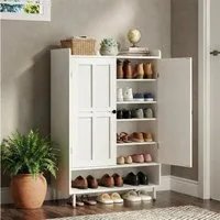 GarveeMore Schuhschrank 6-Stöckiger Mit 3 Verstellbaren Einlegeböden,75x35x114.5cm Schuhschrank Im Landhausstil Mit Profilierten Türen Für Eingang