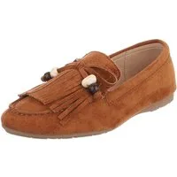 Ital-Design Eleganter Mokassin für Damen mit fransigem Design Slipper (91554653) Flach Mokassins in Camel