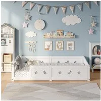 Gdood Kinderbett Massivholzbett Bodenbett Zaunbett Einzelbett Montessori (1-tlg., Sehr gut geeignet für Kinder und Babys), inkl. Lattenrost, Kiefer, 140x200 cm