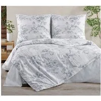 ZIRVEHOME Bettwäsche Baumwolle Bettbezug weiß mit grau Florales Muster Melody, Renforce, 3 teilig, 200x220 Baumwolle Bettbezug weiß Grau Florales Muster