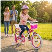 Actionbikes Motors Kinderfahrrad Mädchen Kinder Fahrrad Unicorn inkl. Puppensitz & Fahrradkorb, 1 Gang, ohne Schaltung, (Einhorn-Design, 16 Zoll, ab 105 cm Körpergröße, max. Zuladung 40 kg, Stützräder, Klingel, Reflektoren, Antirutschgriffe, Lenkersc