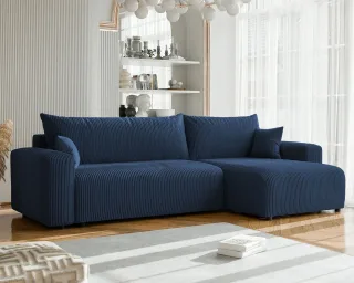 Ecksofa mit Schlaffunktion LUNA MAX in Stoff Poso Blau Ottomane Rechts