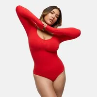 cfab Shaping-Body Bodysuit Sculpting Shapewear Longsleeve mit String-Fire Red-M (1-tlg)