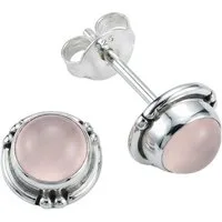 mantraroma Paar Ohrstecker LITANG aus 925 Silber mit Rosenquarz (Paar, Paar Ohrringe mit Schmuckbeutel), 925 Sterling Silber Ohrringe für Damen