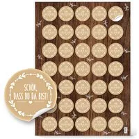 Logbuch-Verlag Aufkleber 140 runde Aufkleber SCHÖN DASS DU DA BIST beige natur weiß Ø 3,2 cm