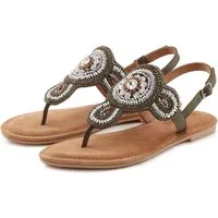 LASCANA Sandalette, Sommerschuh, offener Schuh, Zehentrenner Sandale, Pantolette in Glitzer-Optik und softer Lederinnensohle