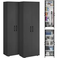Bellamio Mehrzweckschrank-Set Apol, (Schwarz, 2er-Set), Akten- und Besenschrank mit je 5 Fächern, inkl. Staubsaugerfach