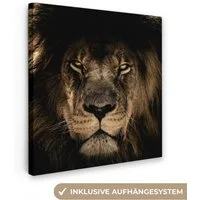 OneMillionCanvasses® Leinwandbild Löwe - Tiere - Schwarz - Porträt, Fotodruck (1 St), Wandbild, Deko Schlafzimmer Wohnzimmer Flur 20x20 cm