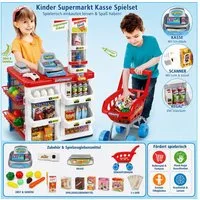 TruWare Kaufladen Kinder Supermarkt Kasse Spielset (Einkaufsladen mit Einkaufswagen, Scanner, Kasse, Waage & Spielzeuglebensmitteln, Rollenspiel für Kinder)