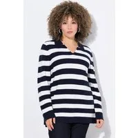 Ulla Popken Strickpullover Pullover Ringel Linksstrick Polokragen Langarm