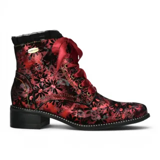 Laura Vita Floral Women, gotische viktorianische rote Lederstiefel mit Absatz – Emcmao-45