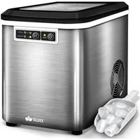 tillvex Eiswürfelmaschine 2,2 Liter Wassertank Ice-Maker LED-Display & Selbstreinigungsfunktion, Edelstahl 12 kg - 24 h, Eiswürfelbereiter