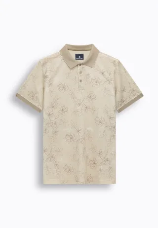 State of Art - Piqué-Poloshirt mit floralem Print beige - Gr. - XXL