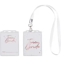 partydeco Kostüm, Team Bride Abzeichen für Frauen JGA 4er Set Weiß Roségold